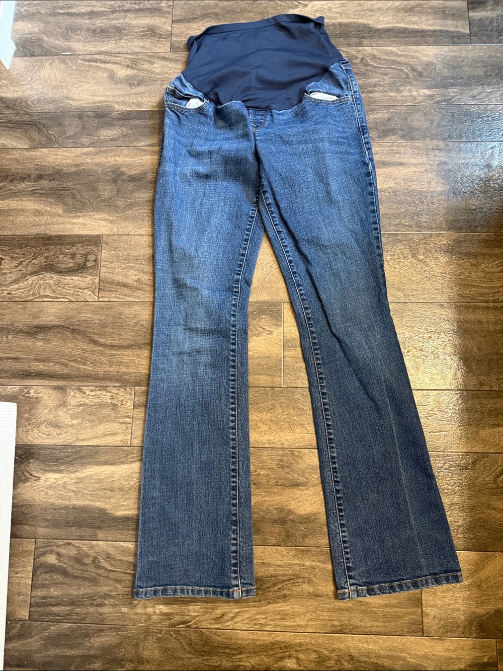 Old Navy Navy Blue Maternity Bootcut Jeans with Black Waistband